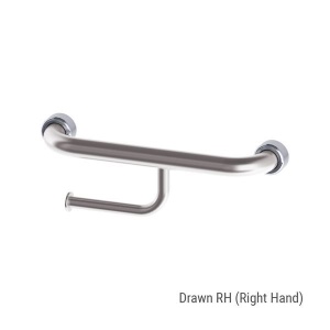 Grab rail right toilet roll holder 300mm brushed stainless