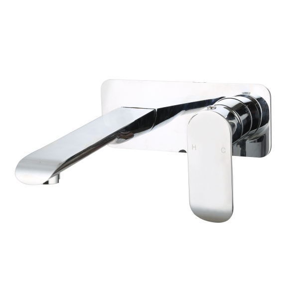 Oval wall basin bath mixer with spout chrome